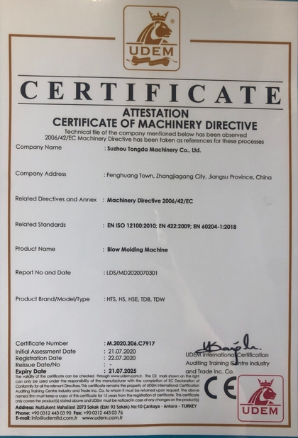 China Suzhou Tongda Machinery Co., Ltd. Certificações